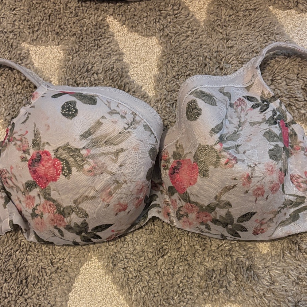 Cacique Floral Lace Bra - Light Gray and Pink